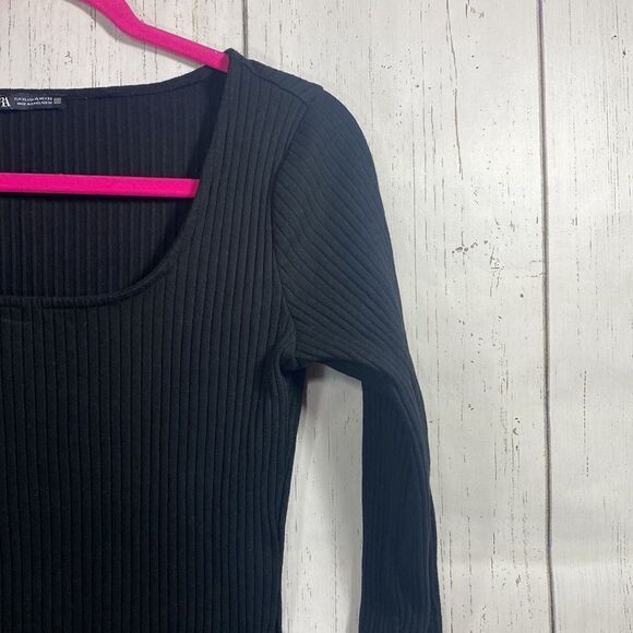 Zara Womens Black Long Sleeve Square Neck Bodysuit - Picture 4 of 11
